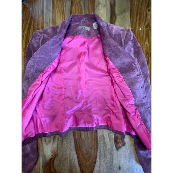 IE Petite 100% Leather Rose Colored Button Up Long Sleeve Coat Beautiful - Picture 3 of 7